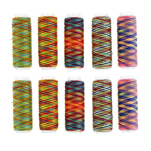 DINGJIN 10 Pcs Rainbow Color Sewing Thread DIY Embroidery Sewing Yarn Knitting Thread (Each 120 Yards)
