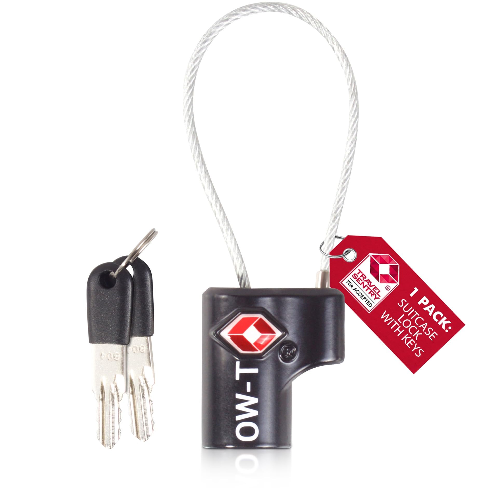 OW-Travel TSA Approved Luggage Locks Suitcase Locks (1 Pack) Cable Padlock with Keys Made from Heavy Duty Zinc Alloy for Suitcase, Zipper, Luggage, Bag, Case, Backpack, Gym Locker, Tool Box (Black)