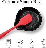 HONZUEN Ceramic Spoon Rest - Black Porcelain Utensil Holder for Kitchen view 2
