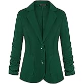 Unifizz Womens Casual Work Office Blazer Button Front 3/4 Sleeve Jacket Plus Size Blazers with Pockets #Dark Green - 2,Size XL#