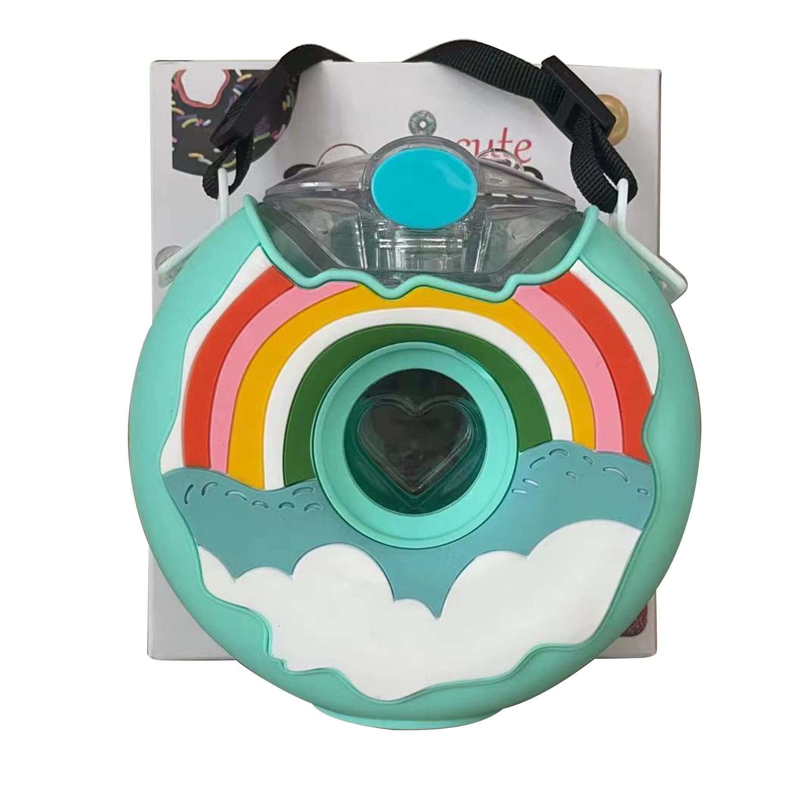 plplaaoo 380ml Donut Bottle,Kawaii Water Bottle Circle Water Bottle,Cute Doughnut Water Bottle, Leak-Proof Portable BPA-Free Silicone PC Bottle for Girls and Boys,Ideal for School,Office,Travel(blue)