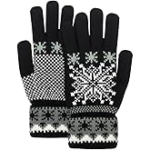Peach Couture Fair Isle Snowflake Plush Fleece Lined Double Layer Winter Gloves – Warm Soft Knit Cold Weather Accessory
