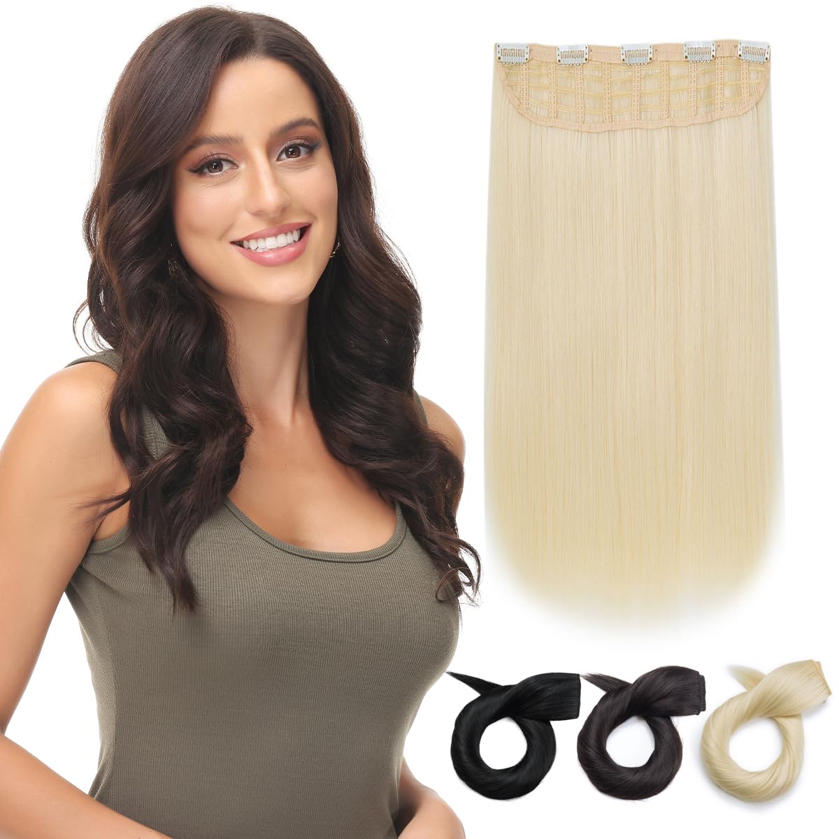 Yamel Clip in Hair Extensions One Piece 5 Clips Long 20 inch Blonde Straight Synthetic Hairpieces 3/4 Full Head Clip in Hair Extension โ image 1