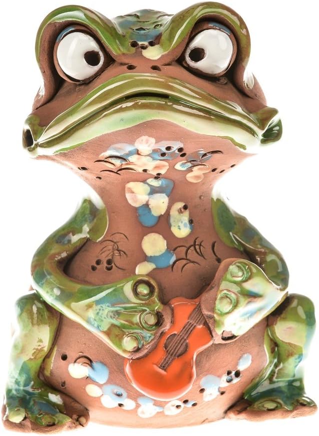 Ceramics World Art 030803 Money Box Frog with Guitar – Hand Sign