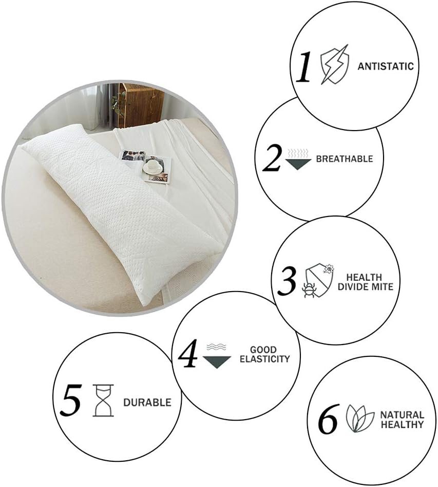 WhatsBedding Full Body Pillows for Adults -Removable Zippered Bamboo Cover Breathable Cooling Bed Body Pillow Long Pillow for Side Sleeper-20 x 54 inch Long Pillow &Cover: Home & Kitchen