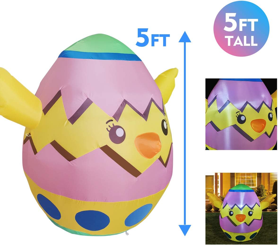 GOOSH 5 ft Tall Easter Inflatable Decorations Baby Chick with Build in LEDs, Blow Up Inflatables for Easter Holiday Party, Outdoor, Yard Decoration: Garden & Outdoor