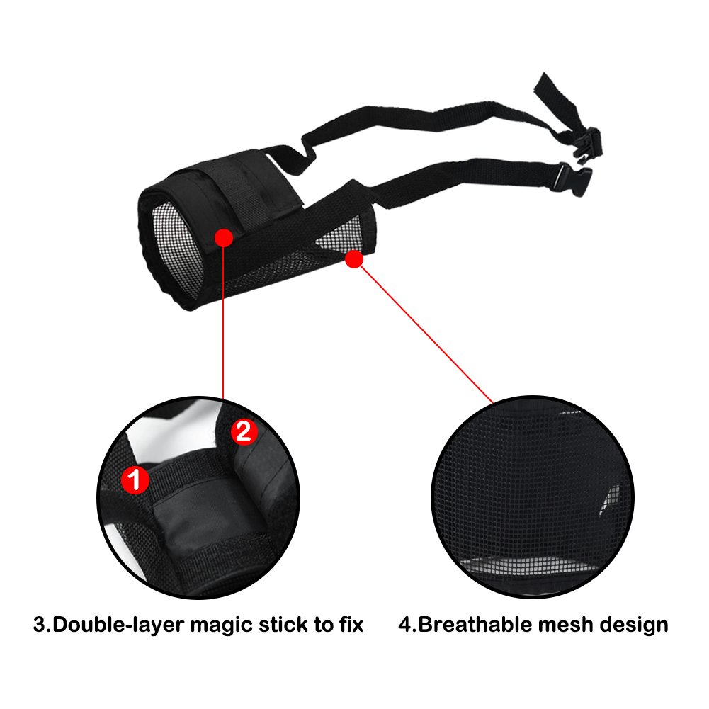 SW Museruola per Cane Regolabile Traspirante Sicurezza Piccolo Medio Grande Copertura Bocca di Cane Animali Domestici, Confortevole Maschera per Cane Nero, M