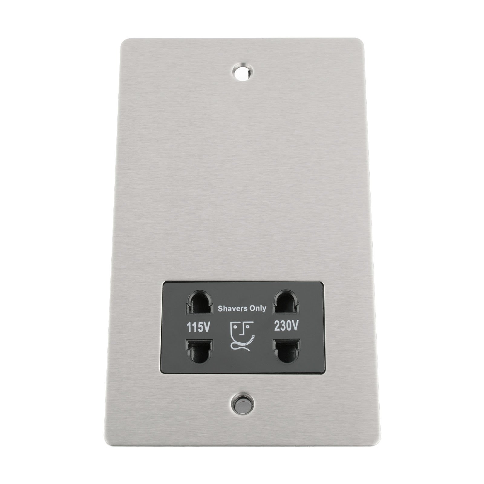 Shaver Socket Dual Voltage 115V/ 230V - Satin Matt Chrome Flat - Black Insert