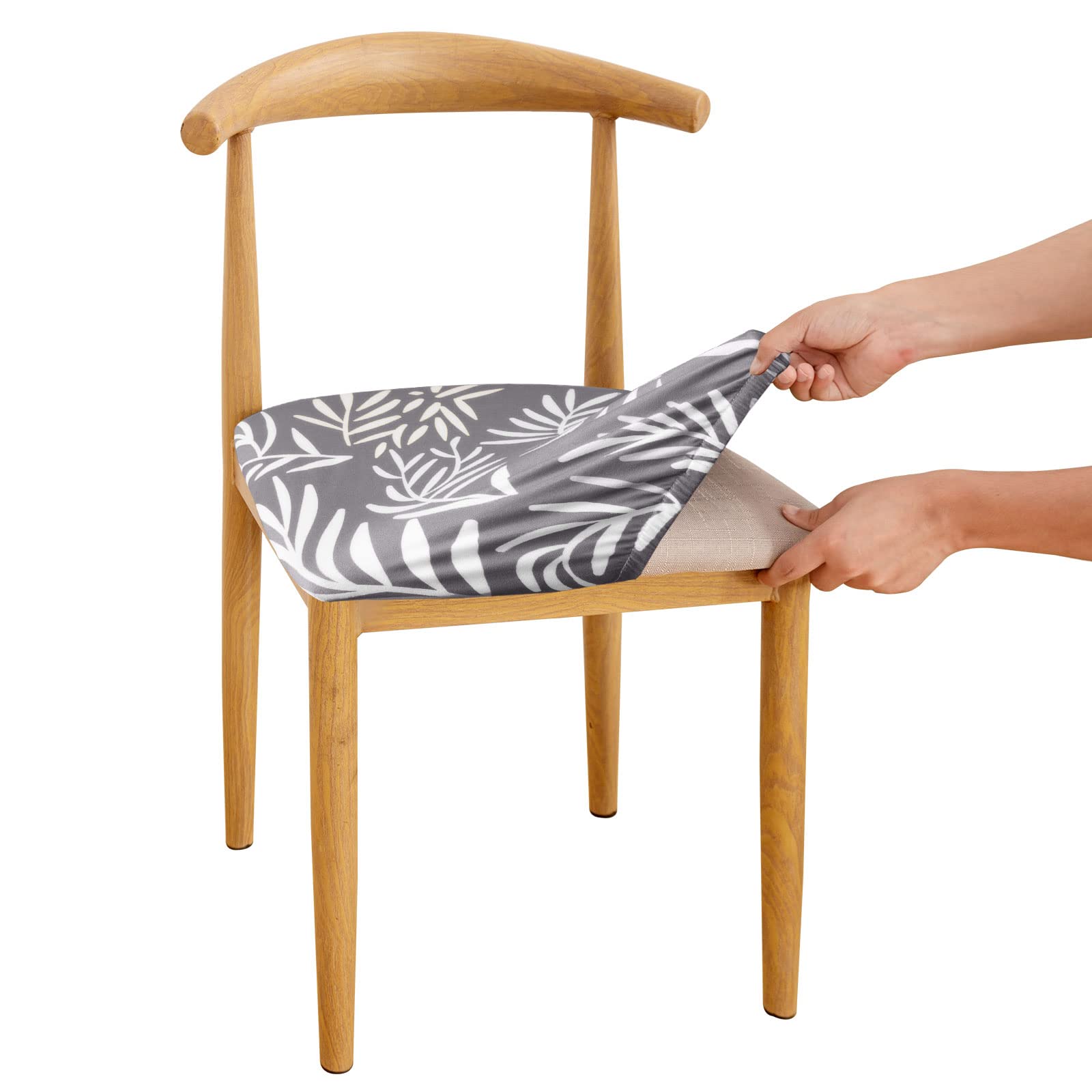Topchances Stretch Chair Seat Covers for Dining Room, Aubergine Jacquard Dining Elastic Chair Seat Cushion Protectors Cover Removable Washable Chair Slipcovers (2 PCS, A-3)