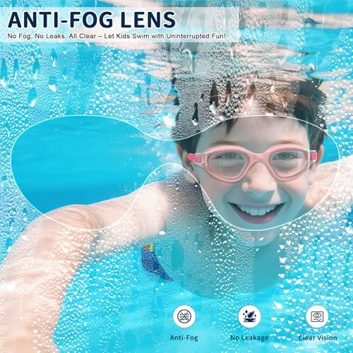 Ambienden Swimming Goggles for Children, HD 180° Wide Angle Vision Swimming Goggles for 3-14 Years, Anti-fog, UV Protection, Quick Fit, Silicone Seal for No Leaks, Swimming Goggles Unisex