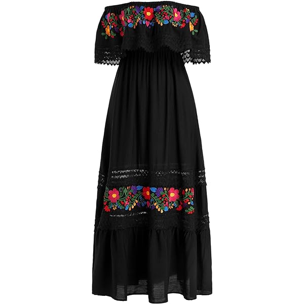 green emerald velvet dress OBEEII Mexican Embroidered Dress for Women Traditional Off Shoulder Floral  Embroidery Lace Long Maxi Dress Cinco de Mayo Fiesta Dress Summer Casual  Party Beach Dresses Black S at Amazon Women's Clothing store