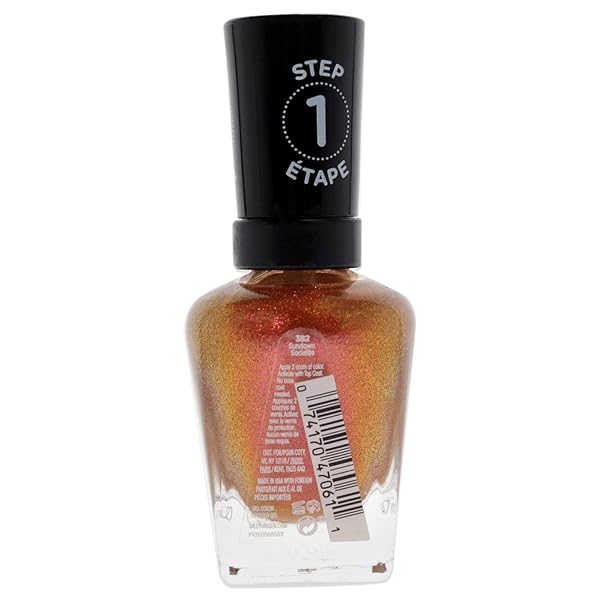 SALLY HANSEN MIRACLE GEL™, SUNDOWN SOCIALITE, LONG LASTING, GEL-LIKE FORMULA, NO UV LAMP NEEDED, ORANGE GLITTER NAIL POLISH
