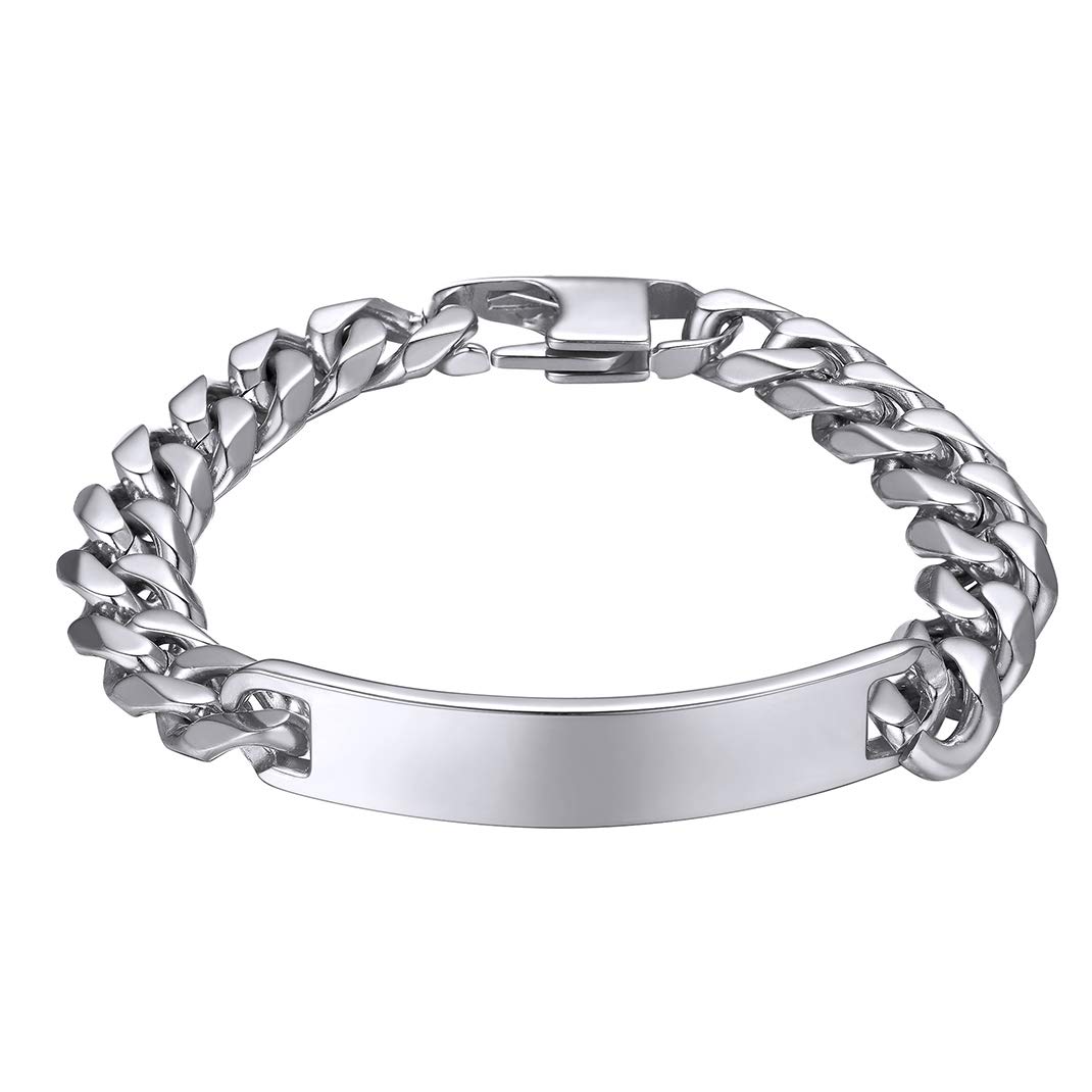 GoldChic Jewelry Stainless Steel ID Bracelet, 19cm Nameplate Miami Curb Chains For Men
