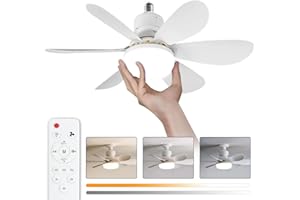 Hisummer Socket Fan Light Small Ceiling Fan with Light and Remote, 21 inch Screw in Ceiling Fan Light for E26/E27 Base, Easy to Install Dimmable Mini Ceiling Fan for Bedroom Kitchen and Small Rooms