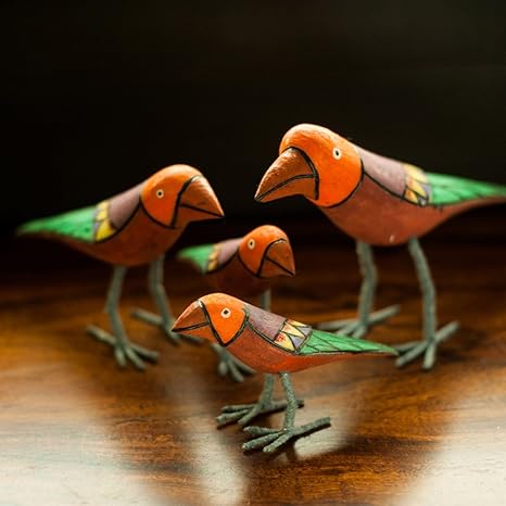 ExclusiveLane Handmade and Hand Painted Bird Family Showpiece in Wood - Home Daccor/Decorative Items/Gift Items