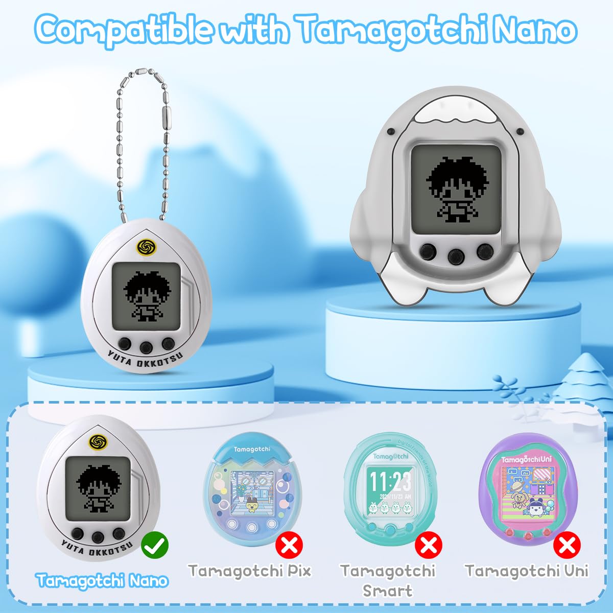 Silicone Case Compatible with Tamagotchi Nano, Cute Shark Protective Skin Sleeve for Tamagotchi Nano Interactive Toy Digital Pet Case