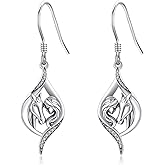 TRISHULA Horse Dangle Earrings for Women 925 Sterling Silver Womens Horse Dangling Earrings Moonstone Dangle Drop Hook Earrings Animal Earrings Horse Jewelry for Mom Daughter Birthday