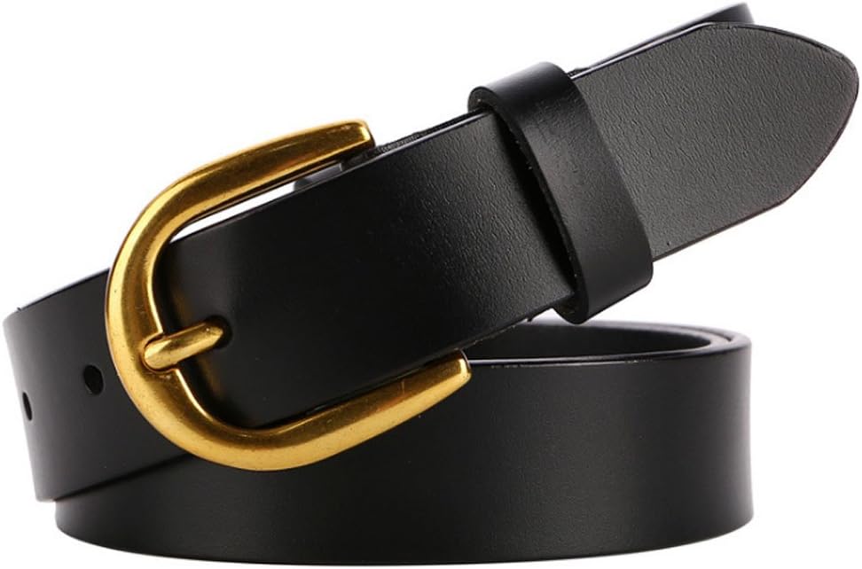 Womens Belts, Lehosek Leather Belt for Women Smooth Casual Belt with Gold Buckle (Black, 41inch belt)