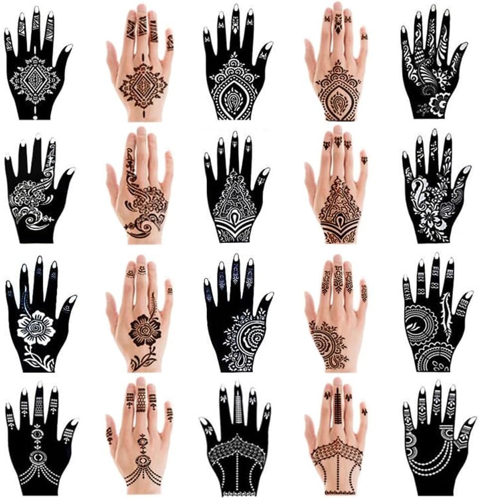 XMASIR 20 Pieces Temporary Tattoo Hand Stencils Kit for Women Girls