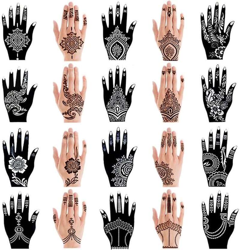 XMASIR 20 Pieces Temporary Tattoo Hand Stencils Kit for Women Girls