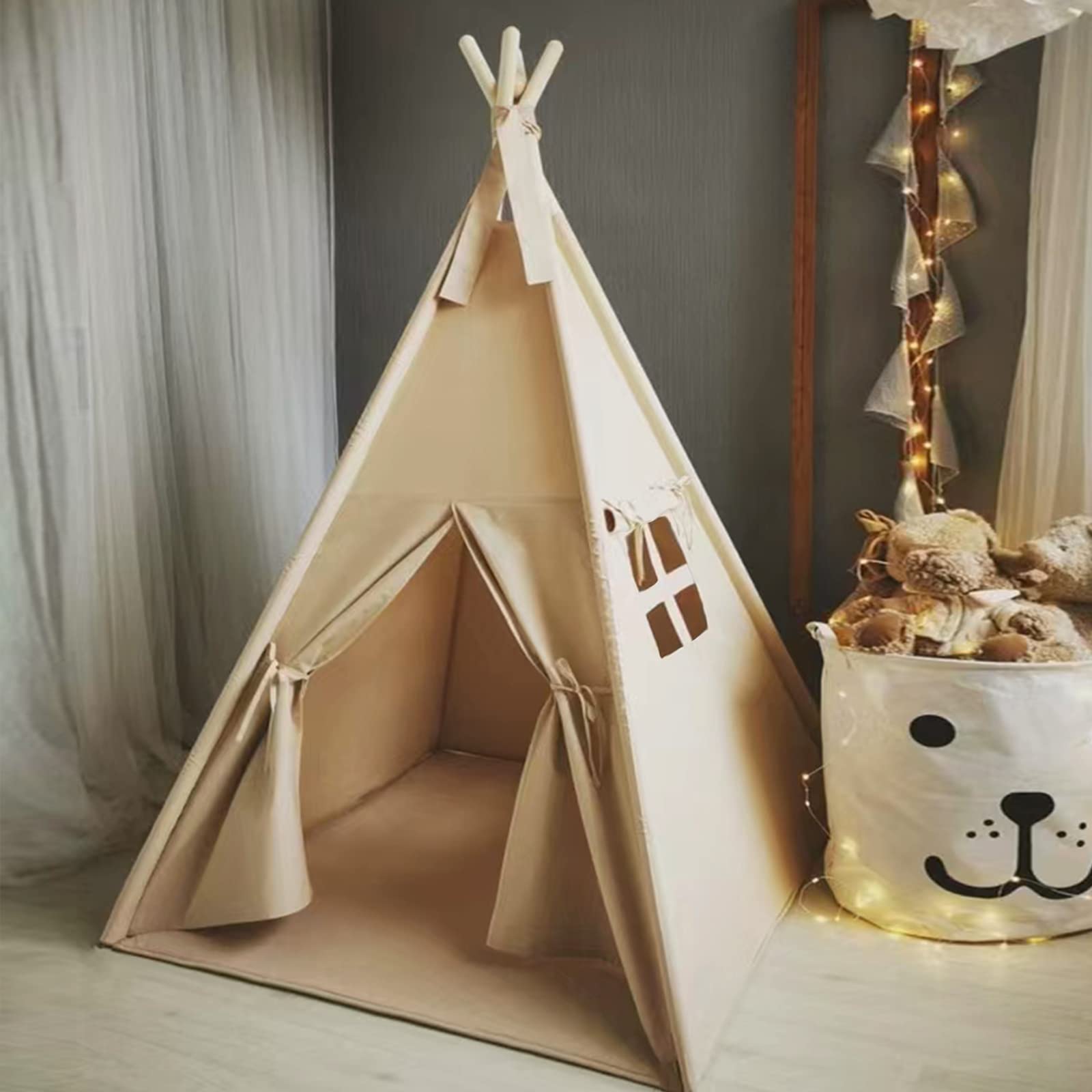 Photo 1 of RongFa Teepee Tent for Kids-Portable Children Play Tent Indoor Outdoor (Khaki)