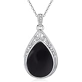 HPQQ Teardrop Necklace 925 Sterling Silver Filigree Gemstone Pendant Necklace Fine Jewelry Birthday Valentine's Day Gifts for Women Her Mom