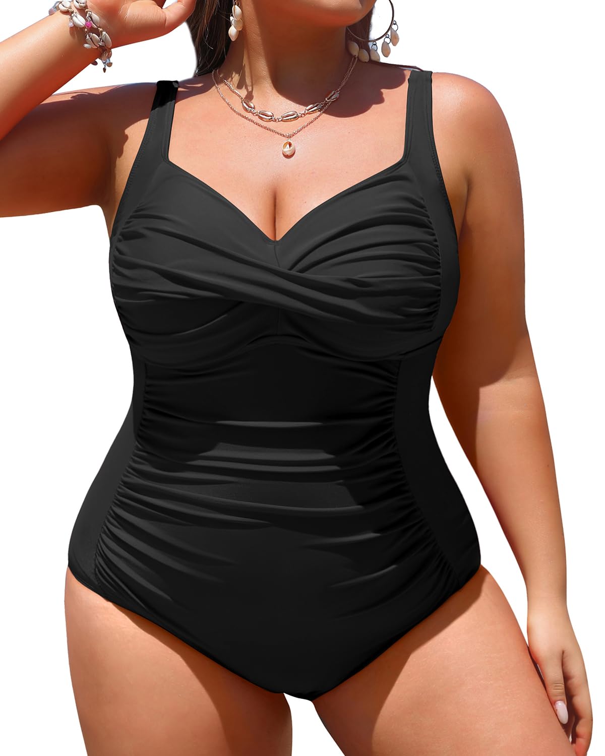 Photo 1 of Yonique Women Plus Size One Piece Swimsuits Tummy Control Bathing Suits Twist Front Ruched Swimwear Black 30W