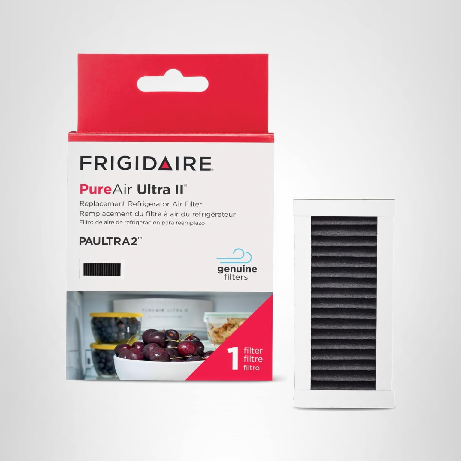 FRIGIDAIRE PAULTRA2 Pure Air Ultra II Refrigerator Air Filter with Carbon Technology to Absorb Food Odors, 3.8 Inch x 1.8 Inch, White