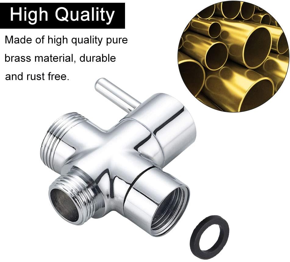 PEREFTSELL 3-Way Shower Arm Diverter Valve G1/2"Brass Shower Splitter Shower Valve with Rubber Washer Bathroom Shower System Component Replacement Part for Hand Held Showerhead/Fixed Spray Head Chrome - Image 5