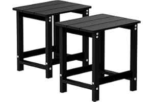 MXIMU Outside Adirondack Side Table, Weather Resistant Square Outdoor Side Tables Set of 2, Outdoor End Table for Backyard Pool Indoor Companion Front Porch, Black