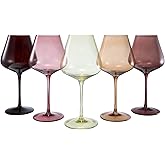 Terracotta Mars Collection Colored Crystal Wine Glass Set of 5, Gift For Him, Mom Dad Friend - 20 oz Glasses, Unique Italian Style Tall Drinkware - Red & White, Beautiful Glassware