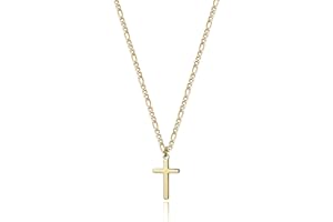 JOXEVYIA 14K Gold Filled Cross Necklace for Men Figaro Chain Stainless Steel Plain Polished Cross Pendant Necklace Simple Faith Jewelry Gift for Boy Women Girls