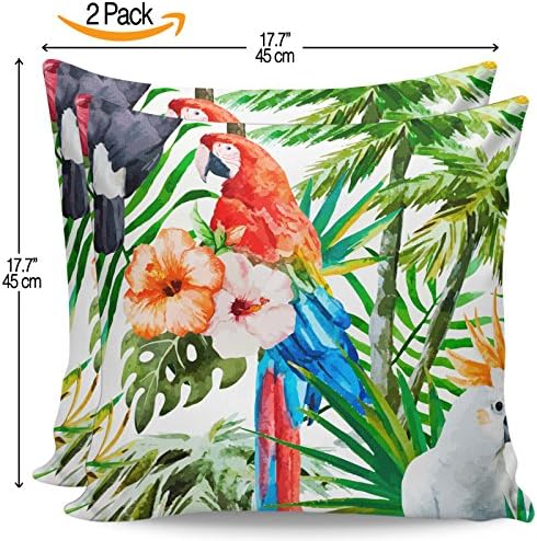 Serra Home 2-Pack Decorative Multicolored Flowers Parrots Birds, 18" x 18" Throw Pillow Covers Set Turkish New Design Linen Square Made in Turkey Patterned Cases Couch Cushion for Sofa Bedroom