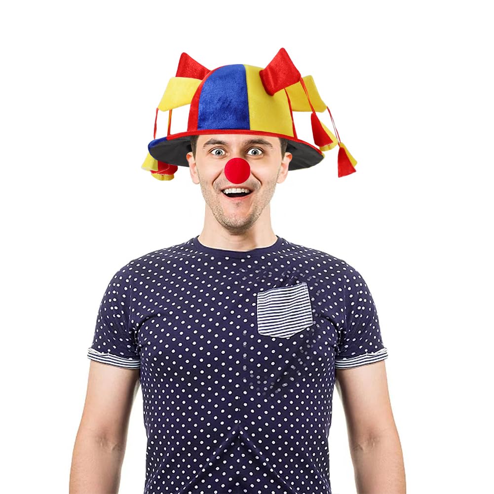 haozaikeji Funny Clown Costume Hat Multi-Coloured Jester Hat Halloween Fancy Dress Joker Hat Plush Party Props for Carnival Performance Cosplay Comedy Dress Up Hats