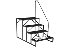 AYSIOFDY 4 Step RV Stairs with Handrail, Hot Tub Steps Outdoor, Heavy Duty RV Steps with Anti-Slip Penal, 660lbs Mobile Home Stairs Steps for Travel Trailers, Boats, Pool, Mobil Homes, and Porch (4 Step)