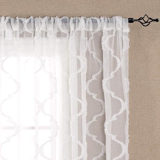 Amazon Com White Semi Sheer Window Curtains Textured Rod Pocket