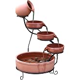 ASC Cascade Ceramic Solar Water Fountain Bowls 5 Tierd with Panel Pump Cascading Garden Decoration Bird Iron Frame