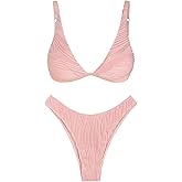 ZAFUL Bikini Sets for Women Triangle Textured Plunging High Cut Cheeky Bikini Swimsuits Two Piece Bathing Suits