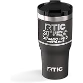RTIC 30oz Essential Tumbler with Lid, Ceramic Lined, Black | Insulated, Stainless Steel Metal, Portable Travel Cup for Hot and Cold Drinks, Coffee, Car, Camping and Travel