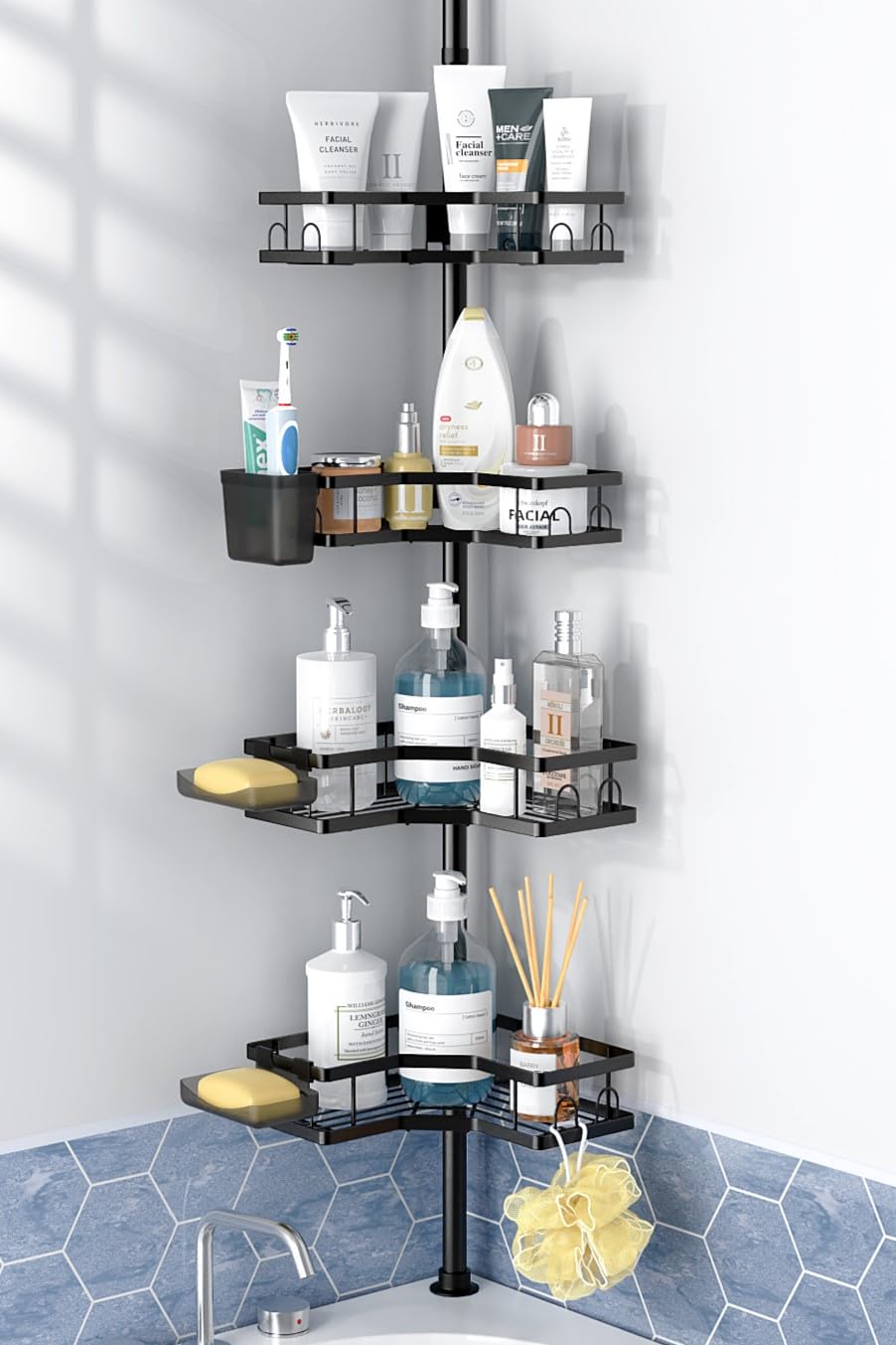 Photo 1 of Aitatty Corner Shower Caddy Tension Pole: 4tier Adjustable Rustproof Bathroom Organizer Shelves - Bathtub Shampoo Rack 43.5-120 inch