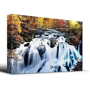 Beautiful Water Fall with Fall Colors - Canvas Art Home Art - 12x18 inches