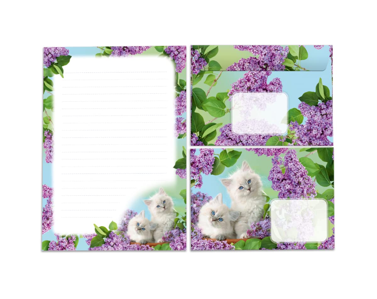 Letter Paper Set for Girls Cats Letter Pad with Envelope for Kids (A5 Pad with 25 Sheets + 15 Envelopes)