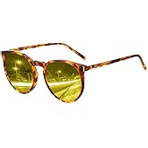 DUCO Retro Round Polarized Night Vision Glasses for Men Women HD Anti Glare Acetate Frame Night Driving Glasses for Men 8301Y