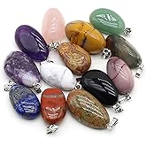 QSLLER 20pcs Natural Crystals Stone Pendant Amethyst Rose Quartz Smooth Polished Gemstone Charms for Jewelry Making DIY Necklace Earrings