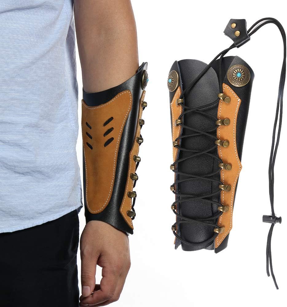 Huntingdoor Arm Guards Archery Leather Arm Protector Hunting Shooting Arrow Bow Gear Accessories, Pro Force Forearm Guard, Laces Wristband Arm Guards Gauntlet Cuff Medieval Bracers
