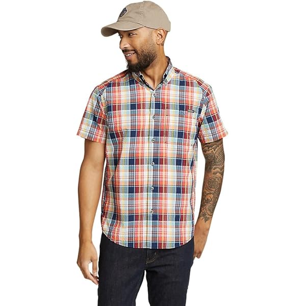 Chemise Eddie Bauer Verte Manches Courtes - Taille L Homme | Chemise Boutonnée Ventilée Randonnée Pêche