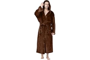 JIEMUXIU Mens Robe Full Length Plush Long Robe Bathrobe Winter Warm House Soft Robes Long Comfort Hooded Spa Robes for Men
