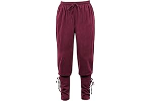 LEHAUYA Men's Pirate Pants Ankle Banded Cuff Renaissance Pants Medieval Viking Navigator Pirate Costume Trousers Gothic Pants