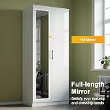 ELEGANT High Gloss 2 Door Wardrobe Set with Mirror & 4 Drawer Chest, White view 4