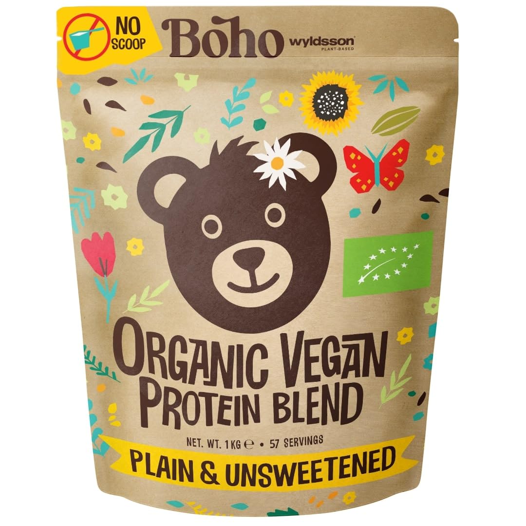 Boho Unflavoured Organic Vegan Protein Powder Blend (1kg - NO Scoop Included) Plain & Unsweetened, Organic Plant Based Protein, Dairy Free, Gluten Free, Lactose Free, Pea, Plant Protein Powder
